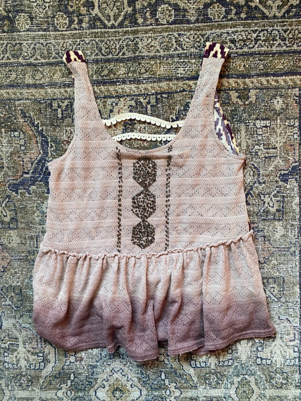 gimmicks by BKE Peach Knit Embroidered Peplum Tank